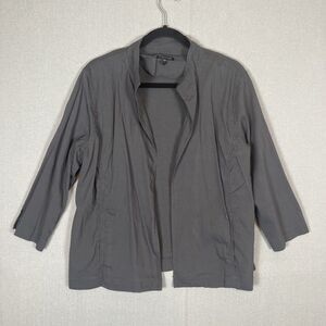 Eileen Fisher Size Large Open Front Blazer Jacket Linen Viscose Stretch Gray